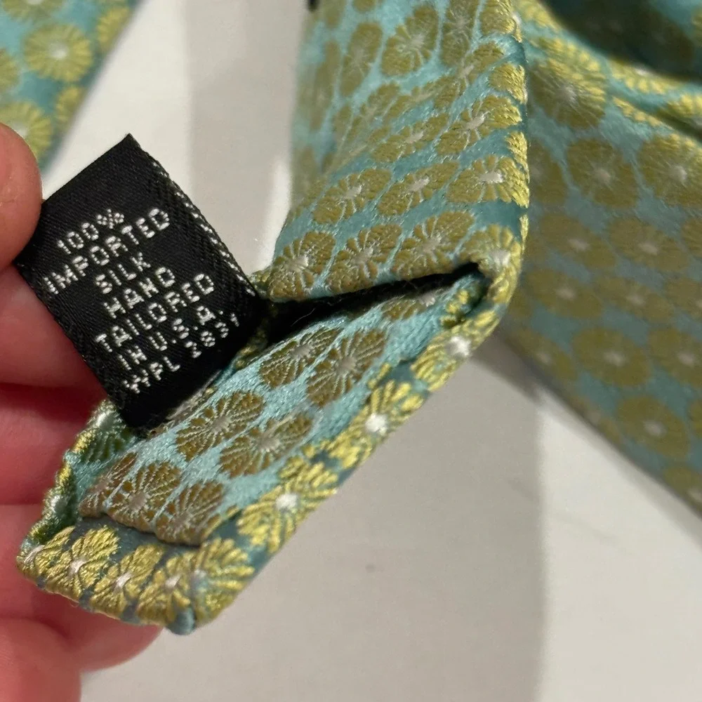 Ike Behar Necktie‎ Mens OS Seafoam Green Silk Geometric Floral Medallion USA